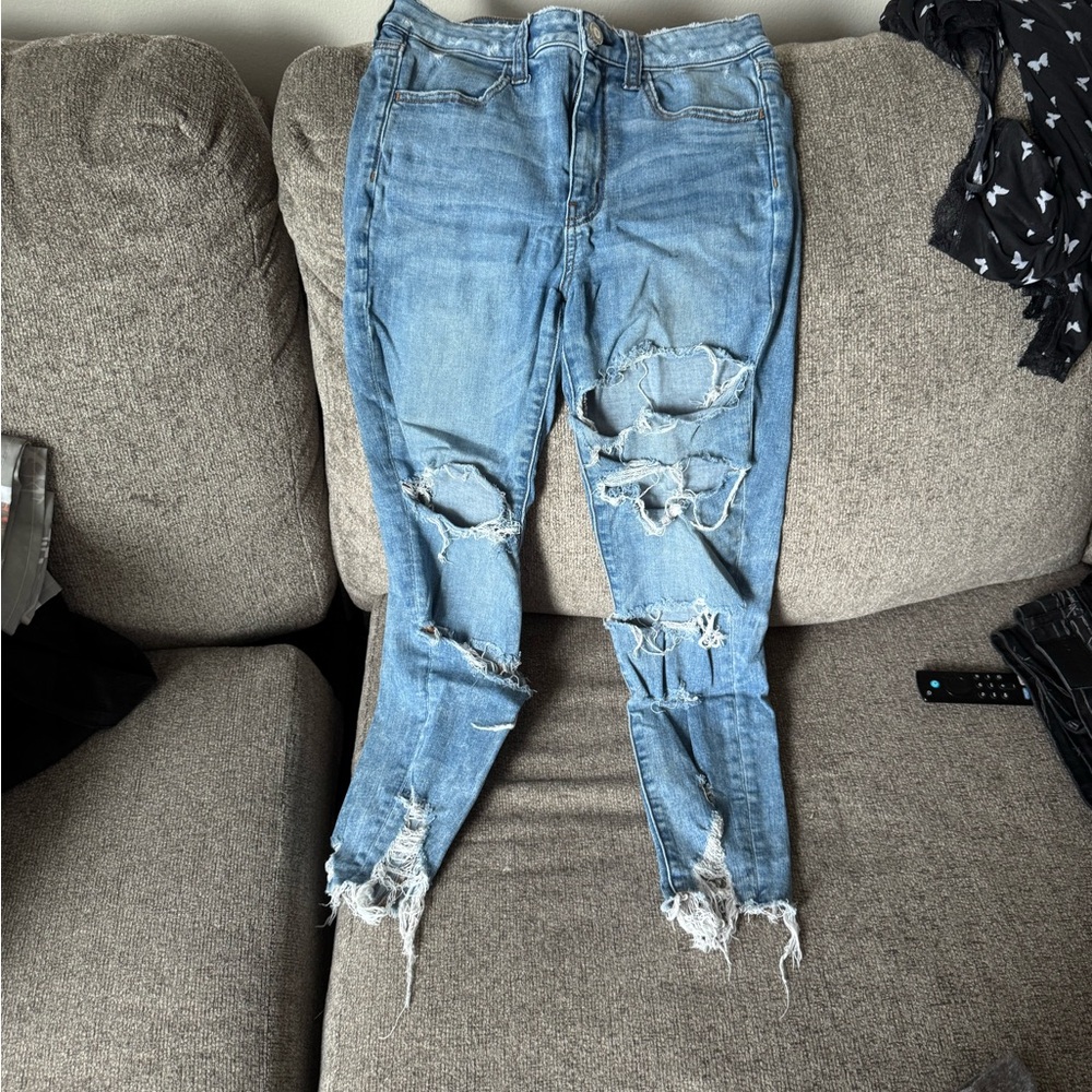 American Eagle Outfitters Blue Skinny Distressed Jeans